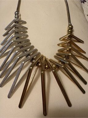 Two-Tone Gold & Silver Spike Bib Necklace - Women's Statement Jewelry